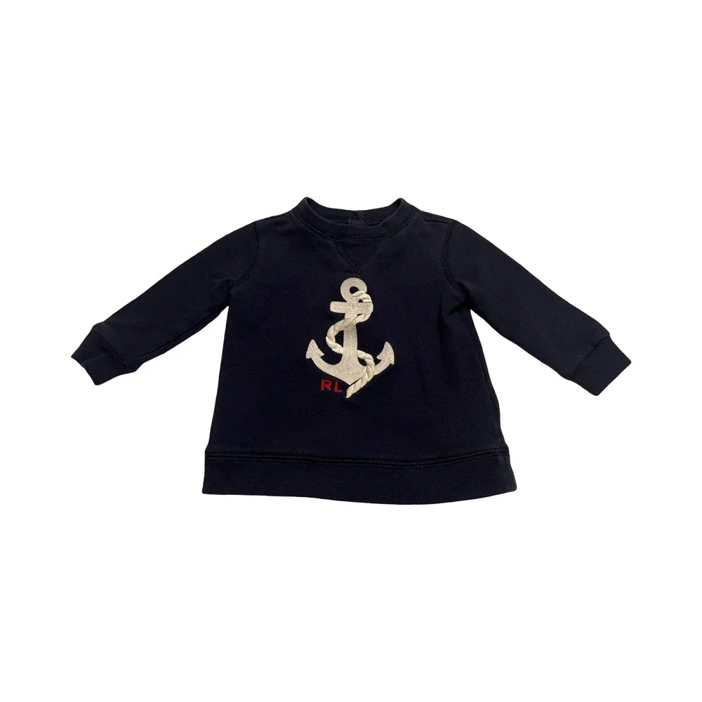 Ralph Lauren Kids Navy Blue Anchor Embroidered Fleece Sweatshirt 9M Pullover